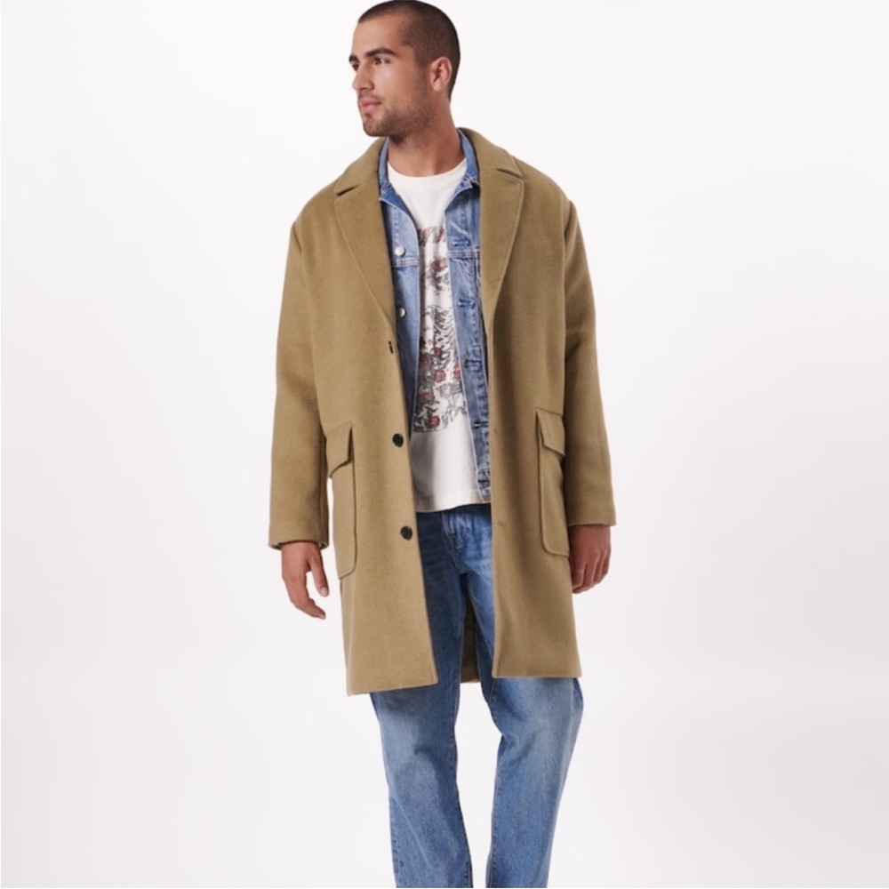 Abercrombie & Fitch Tan Wool Blend Trench Coat with Tailored Fit M